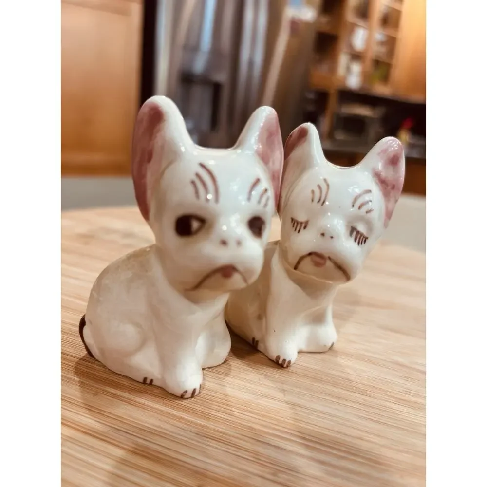 Vintage French Bulldog Salt & Pepper Shakers Ceramic Frenchie Dog Pair